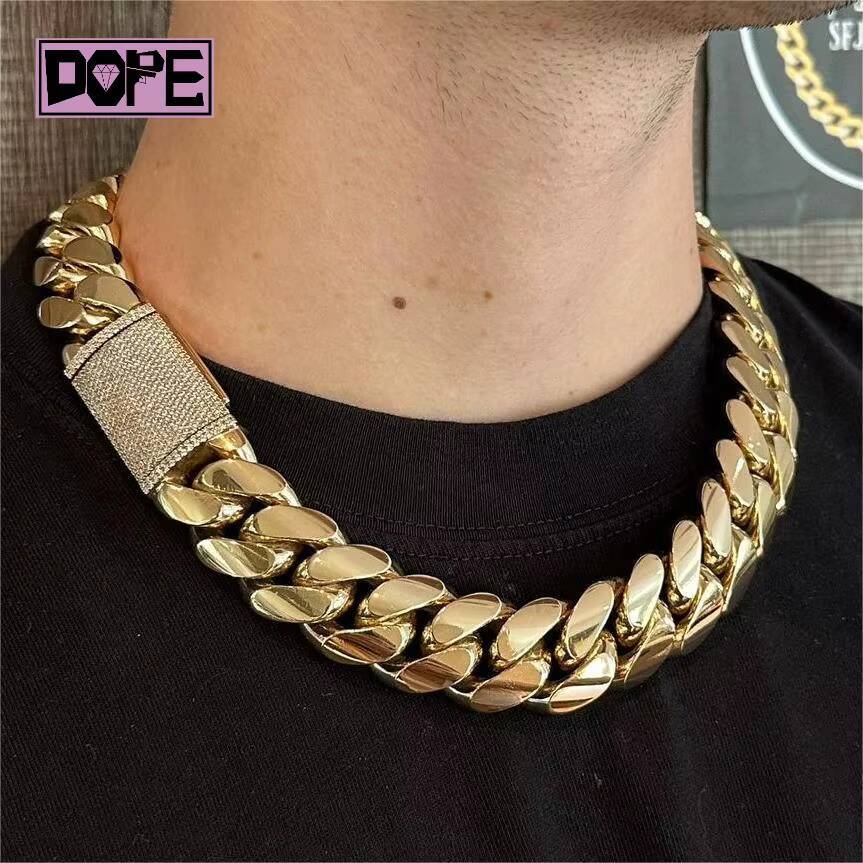 20mm Cuban Link Chain Custom Moissanite Clasp 925 Silver Gold Plated Monaco Chain Plain Cuban Chain