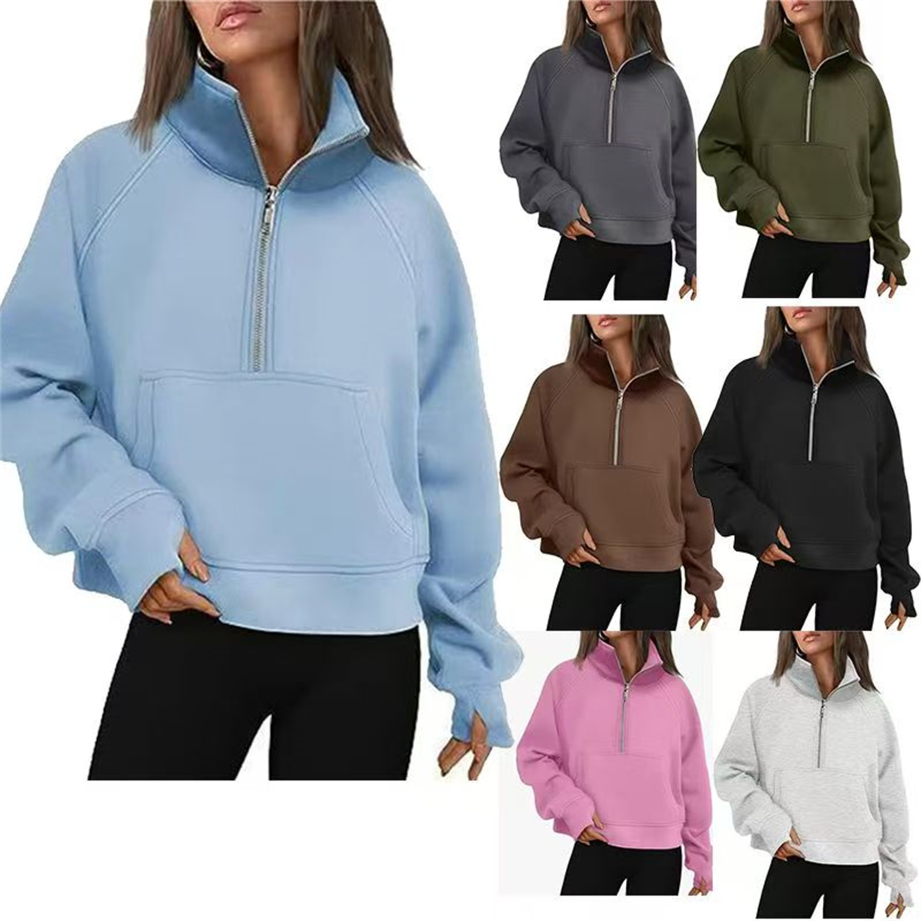 designers Sweatshirt Hoodies Women Jacket shirts Half Zip Cropped Pullover Fall Outfits Clothes Ladies Loose Sweaters Spring Casual Basic Hooded Coats
