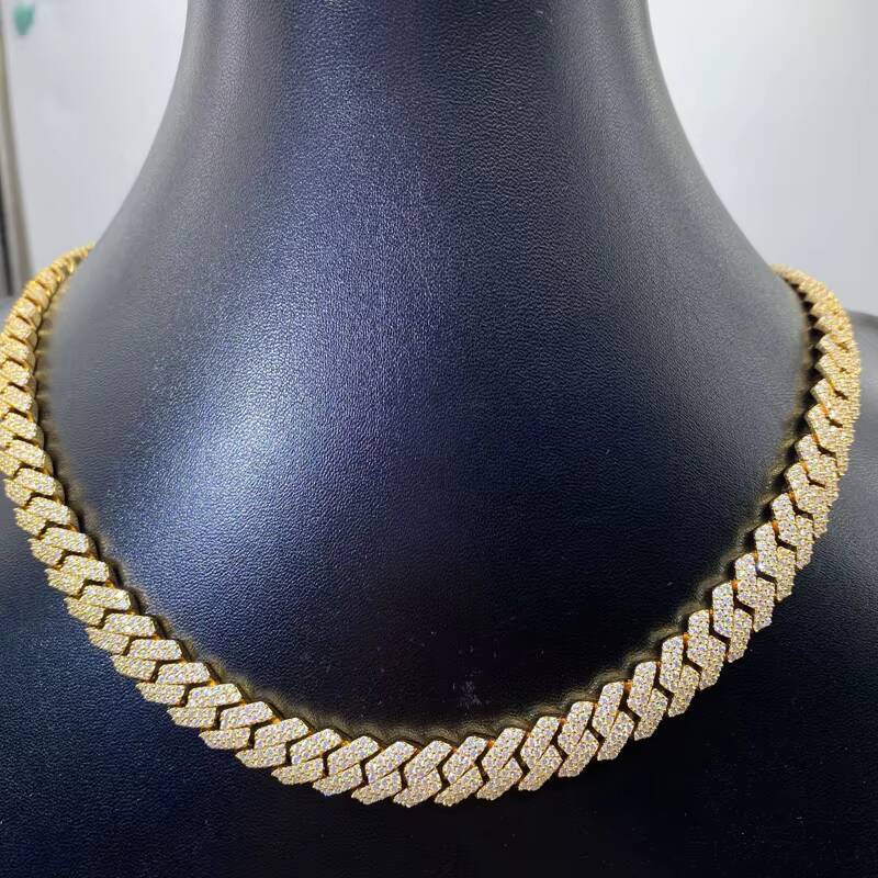 Sterling Silver 10mm Moissanite Prong Cuban Chain Moissanite Necklace