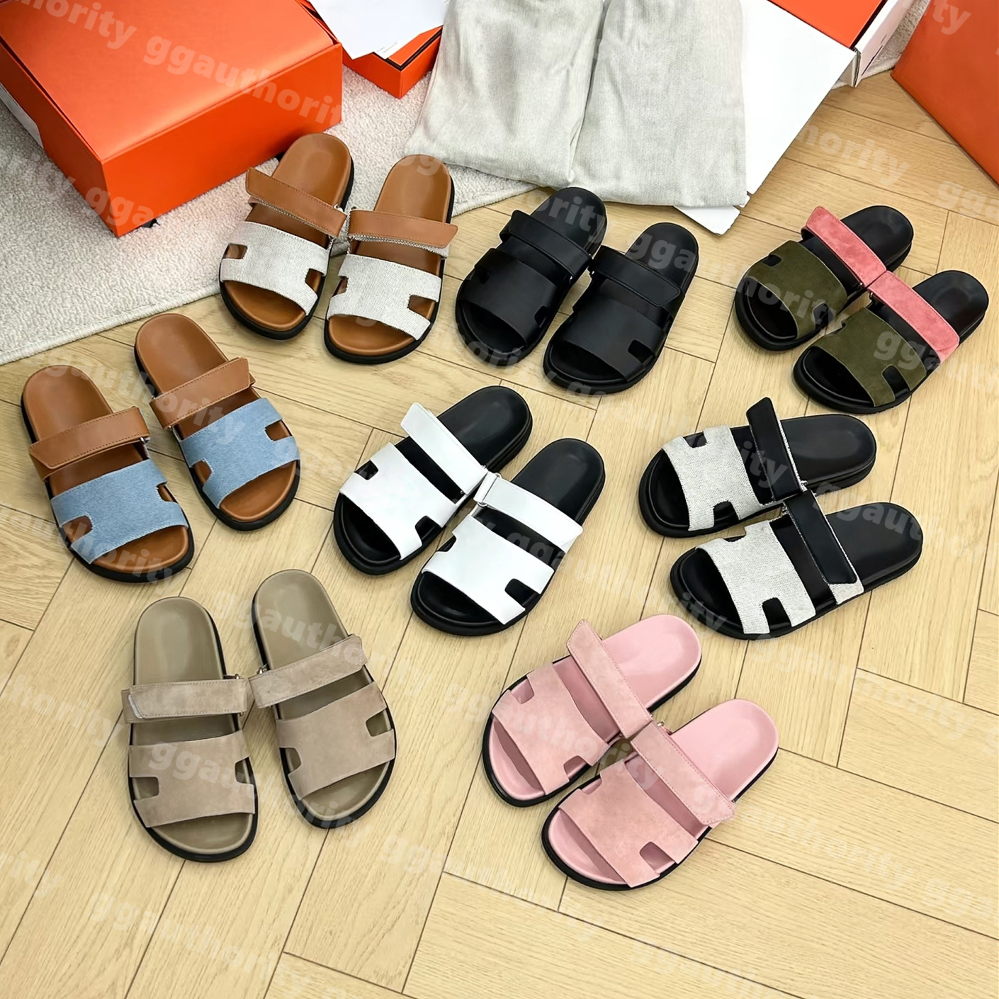 Sandal Designer slide Quality Leather Slippers Beach Womens Classic Flat Sandals Luxury Summer Lady Leather Men Women Slides Size 35-45