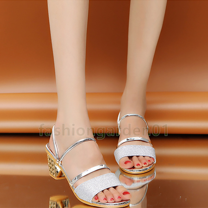 glitter luxury sandals mid heels designer summer fashion sandal black gold silver open-toe chunky heels sandale daily comfort womens sandals