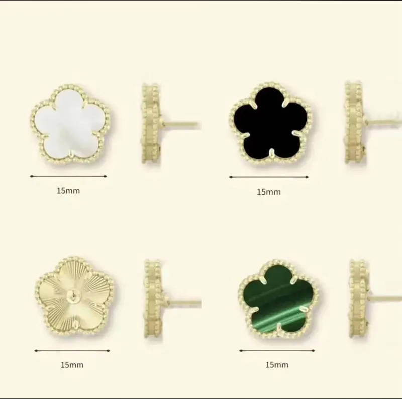 15mm Designer Clover Studs Earring Vintage Four Leaf Clover Charm Stud Earrings Mother-of-Pearl Stainless Steel Gold Studs Agate for Women wedding Jewelry JBH9213
