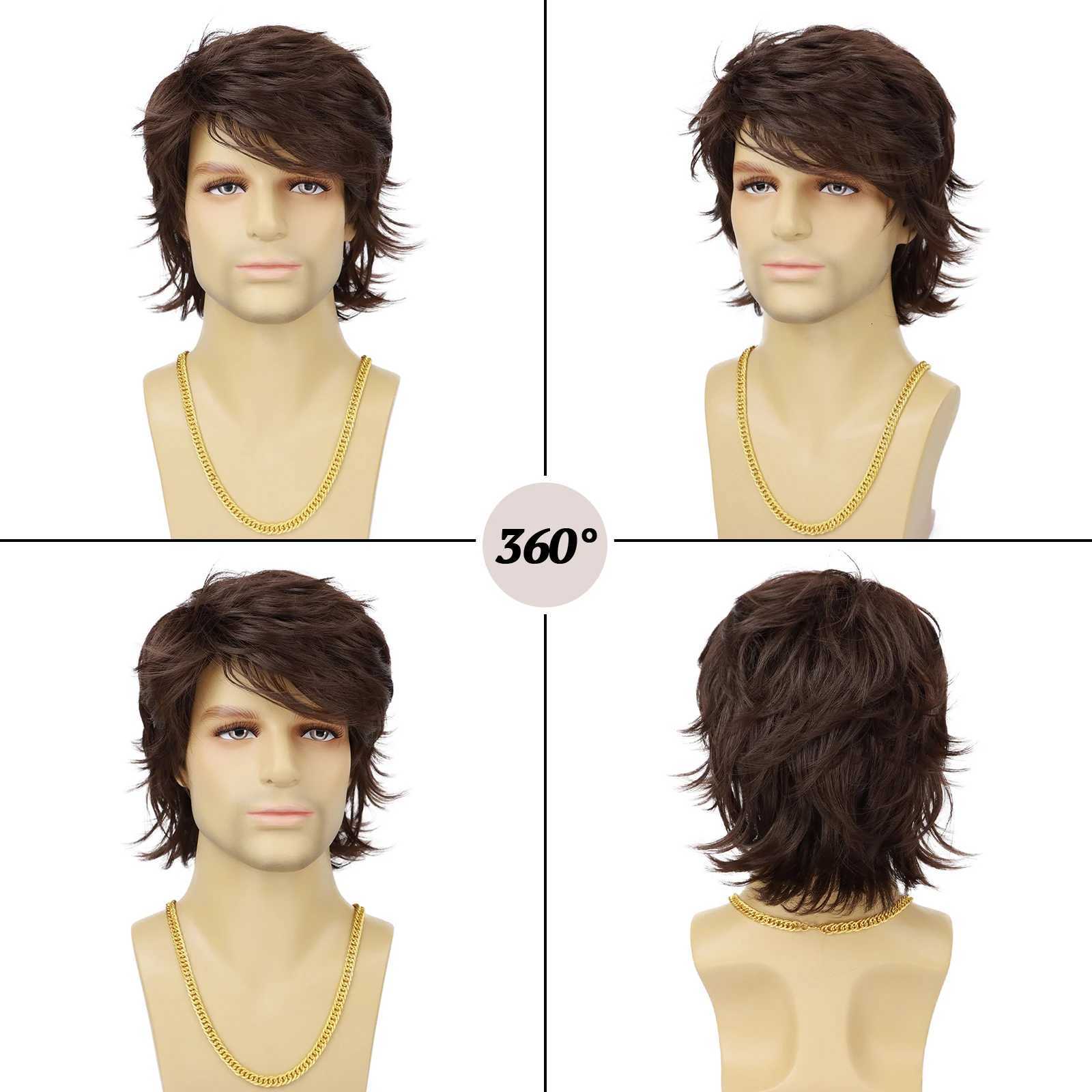 Synthetic Mens Wig Short Black Layered Heat Resistant Wigs for Male Daily Party Cosplay Costume Halloween Use G250722