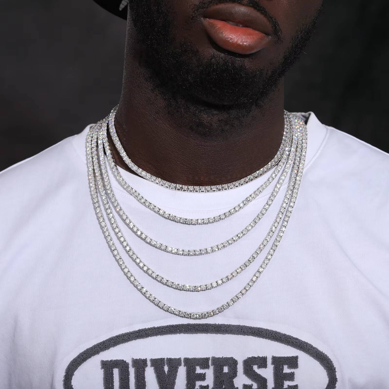 Hip Hop Fine Jewelry White Gold 925 Sterling Silver VVS Moissanite Diamond Cluster Tennis Chain Bracelet Necklace for Men Women