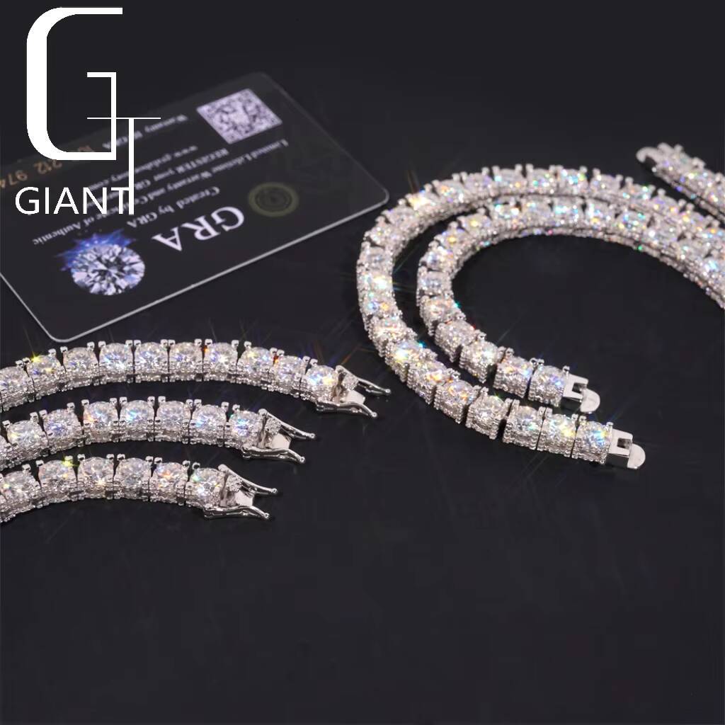 Bulk Stock New Arrivals Iced Out Double Sides Hip Hop S925 VVS1 5mm 6.5mm Moissanite Diamond Cluster Tennis Chain Bracelet
