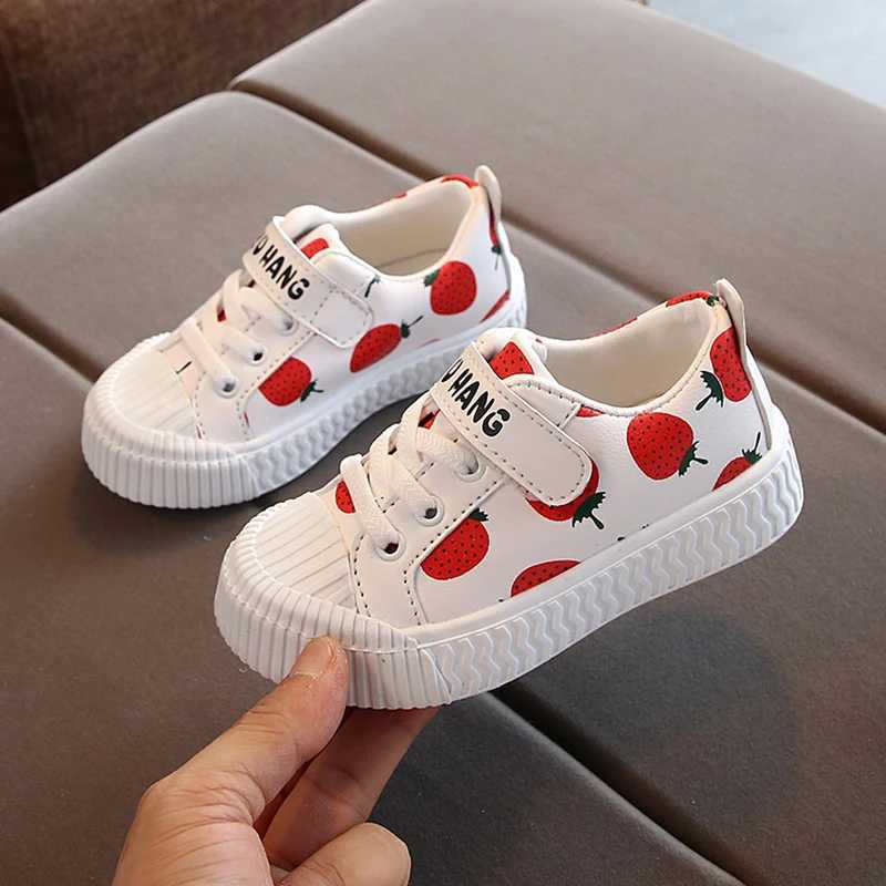 Hot Sale Pineapple Strawberry Spring and Autumn New Soft Bottom Girls Children Students Casual Non-Slip PU Leather Sports Shoes C260130