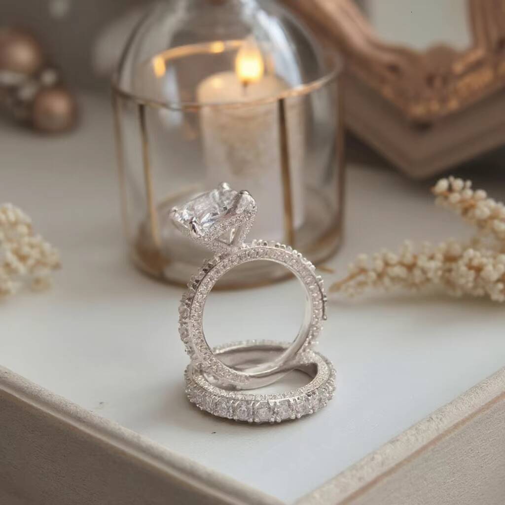 10*14mm 925 Sterling Silver Moissanite Engagement Wedding Ring Hot Selling Premium Quality Radiant Moissanite Set Rings