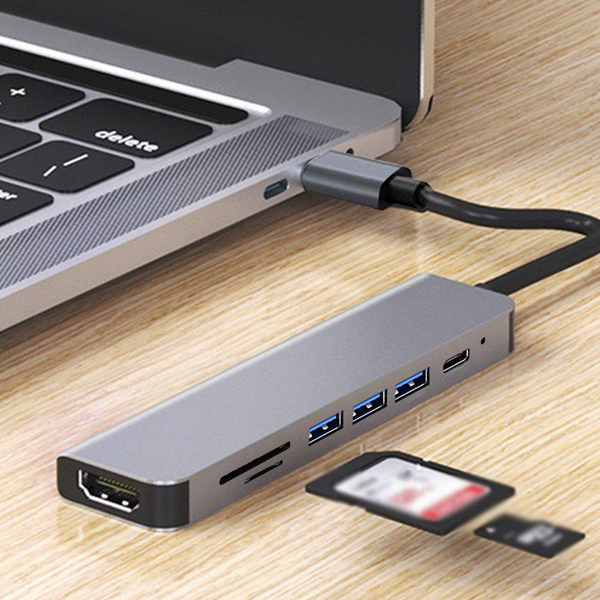 7-in-1 USB C Hub Fast Docking Station, 4K Ultra HD HDMI, High-Speed USB 3.0 Ports, Compatible with Laptop Computer Phone - Type-C Multiport Adapter