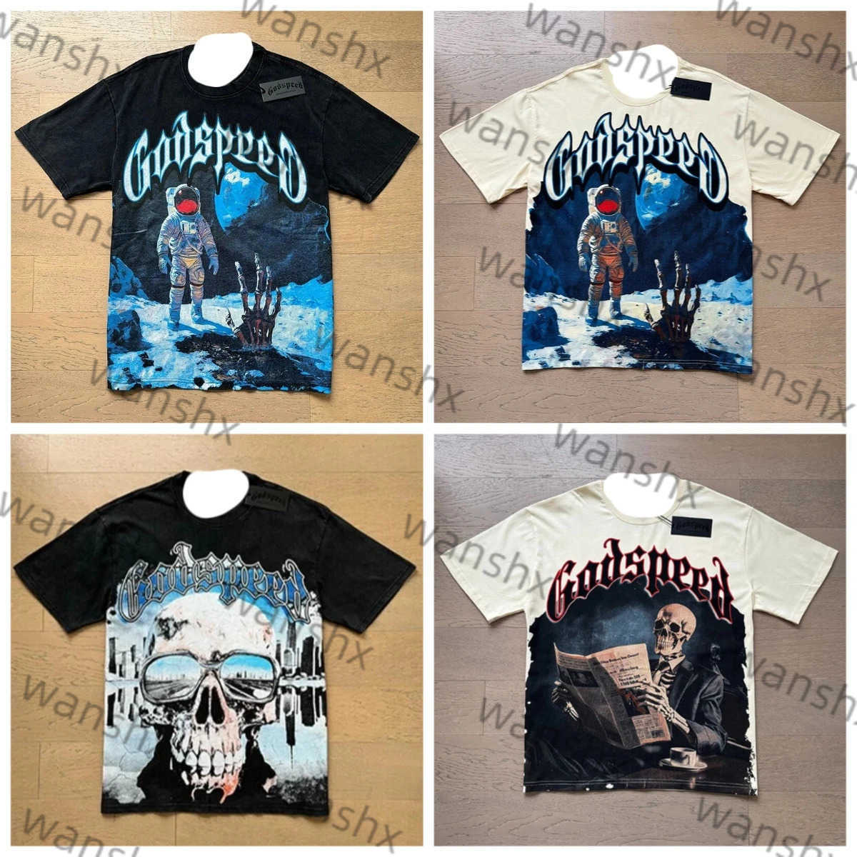 High Street Skeleton Print Oversized God Speed T-Shirt Top Quality Vintage Washed Black Khaki Brown Tee Godspeed T-Shirt for Men T250827