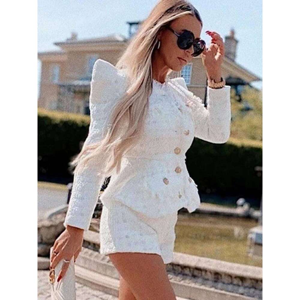 Elegant White Tweed Women Set Single-Breasted Slim Tassels Jacket & High Waist Shorts Suit Celebrity Party Sets 2025 Fall New