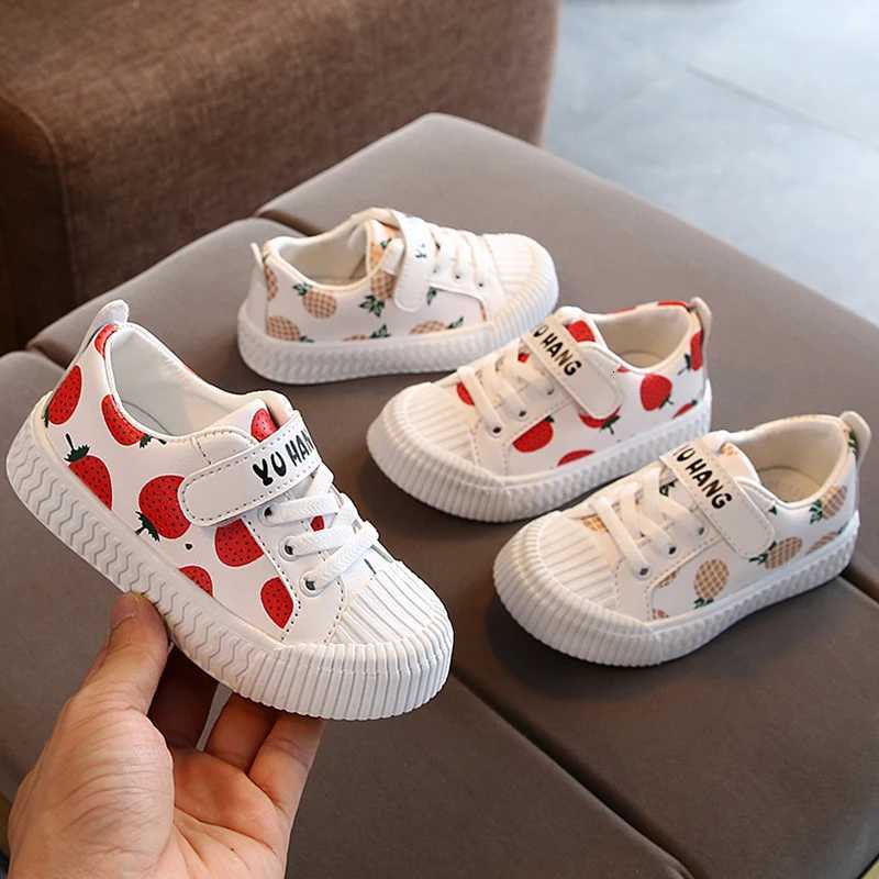 Hot Sale Pineapple Strawberry Spring and Autumn New Soft Bottom Girls Children Students Casual Non-Slip PU Leather Sports Shoes C260130