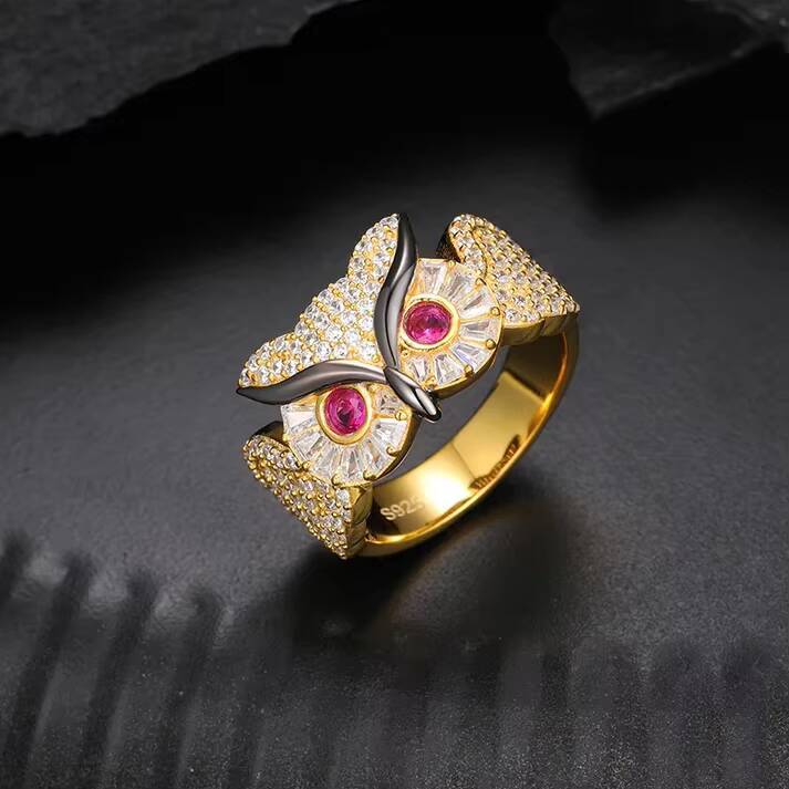 Iced Out Moissanite Jewelry Ring High Quality Hand Setting 925 Sterling Silver VVS Diamond Owl Ring for Men Moissanite