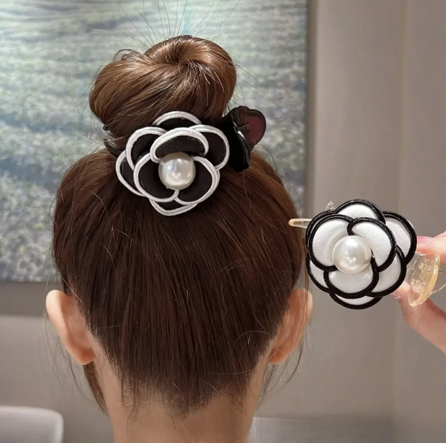 Luxury for woman Designer Elegant Camellia Flower Hair Claw Clip - Double-Sided Bun Holder, Ponytail Accessory For Women And Girls Free Ship