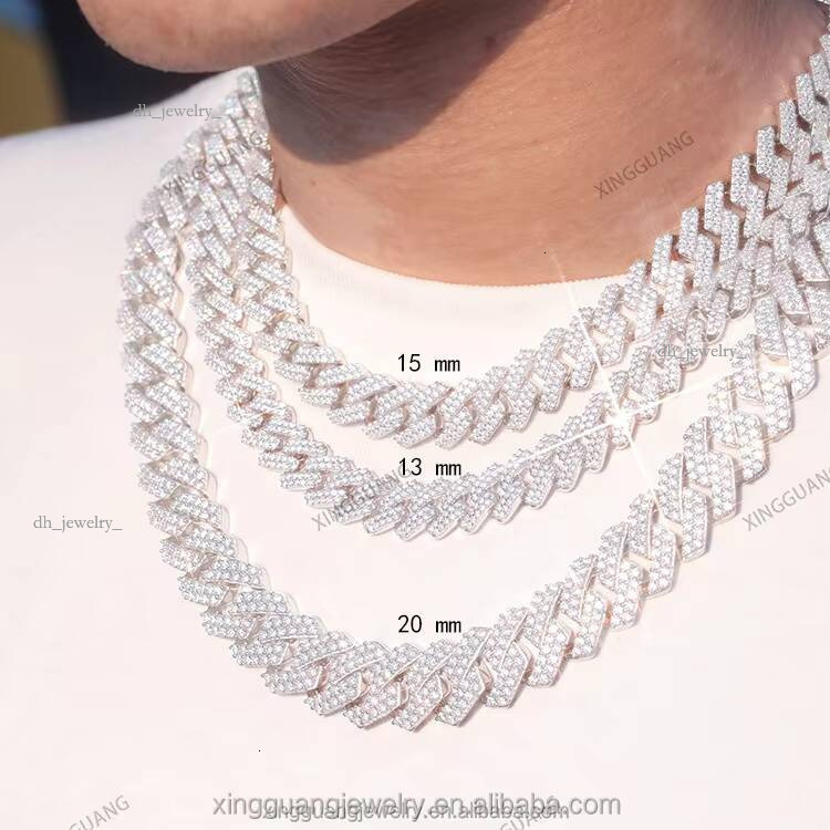 Hip hop Jewelry 2rows 8mm 10mm 12mm VVS Dia Cuban Link Chain Sier Moissanite Necklace