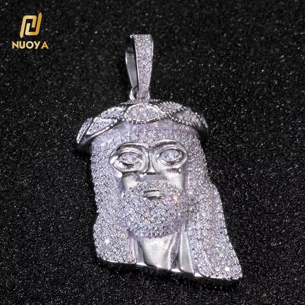 NUOYA Womens Hip Hop Jesus Head Pendant Rose Gold Plated 925 Sterling Silver Iced Out VVS Moissanite Jewelry Pass Diamond Test