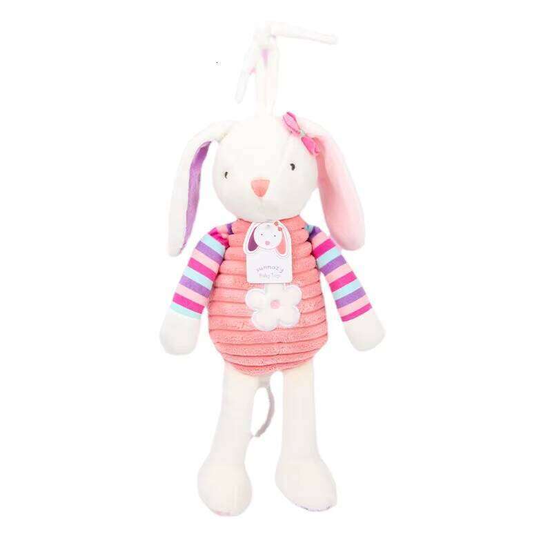 Adorable Plush Rabbit Baby Toy for Infants - Soft - Touch, Striped - Dressed Bunny with Decorative Bow