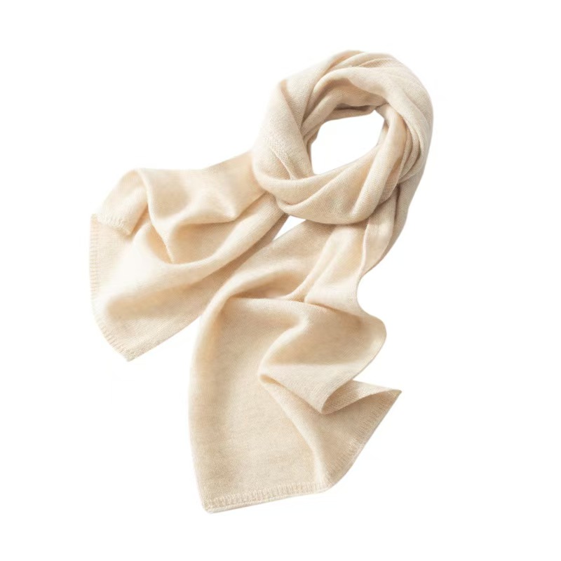K1446 Women's knitted cashmere scarf Korean style medium and long solid color wool knitted scarf fashionable and versatile female neck scarf