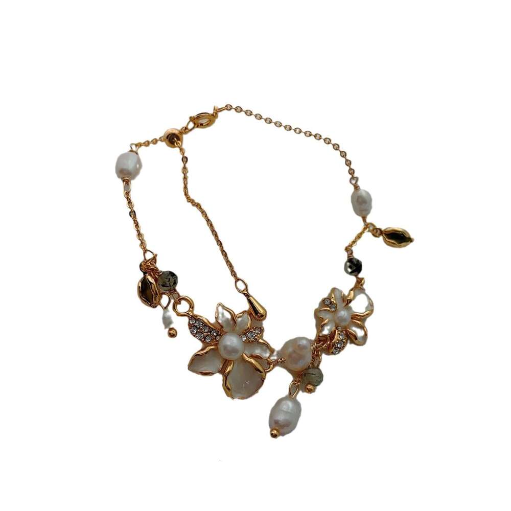 Oil Painting Natural Freshwater Fine Bracelet for Women, Vintage New Chinese Style Light Niche Pearl Pendant Chain