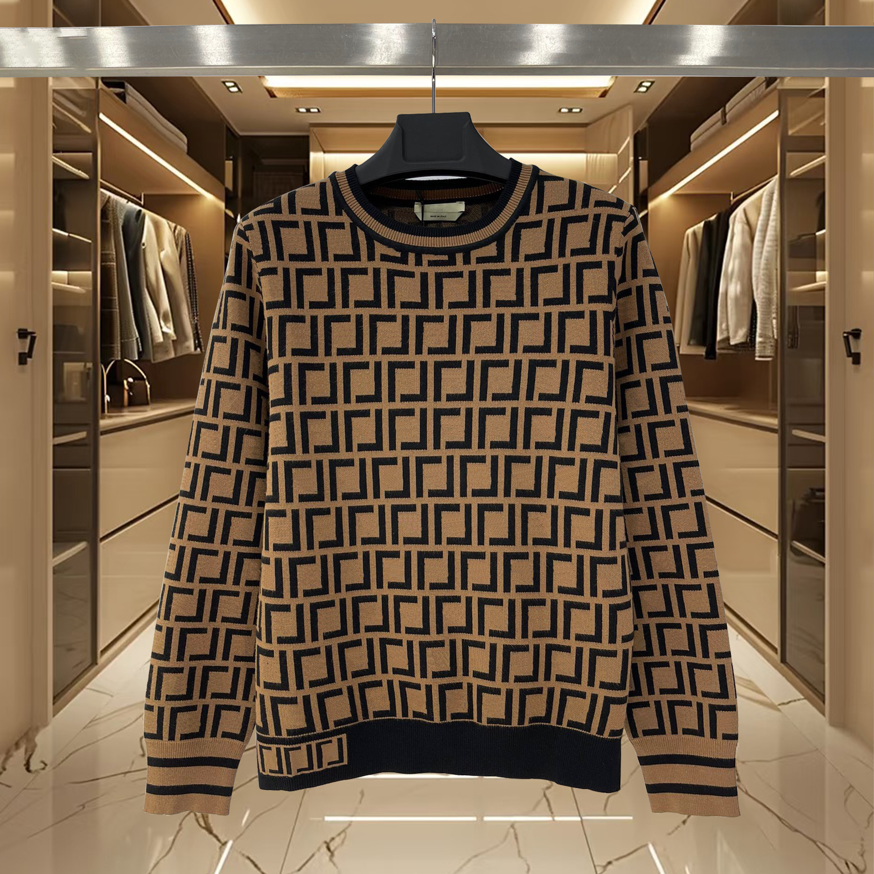 Women's sweater, women's sweater designer sweater, round neck casual fashionable pure cotton letter knit sweater