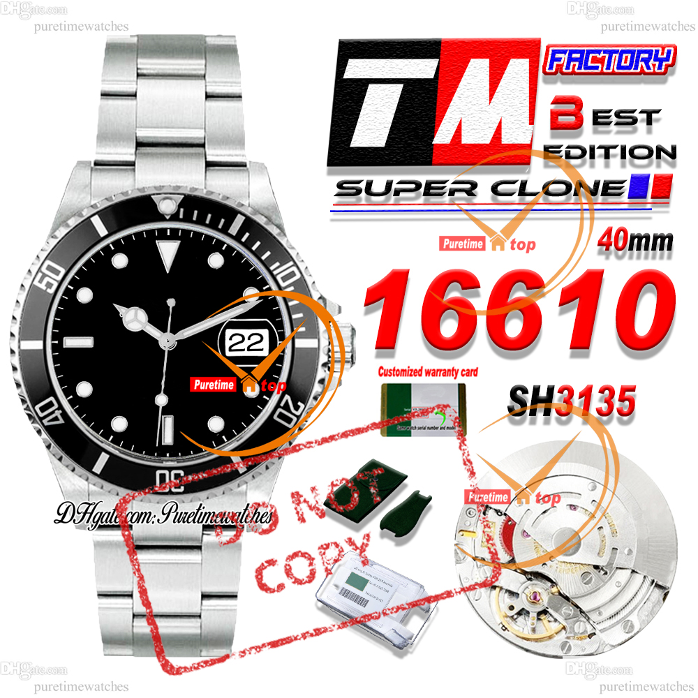 Classic Retro 16610LN SH3135 Automatic Mens Watch Date TMF 40mm Black Dial 904L OystSteel Bracelet With Same Serial Card Puretimewatches CHS A2
