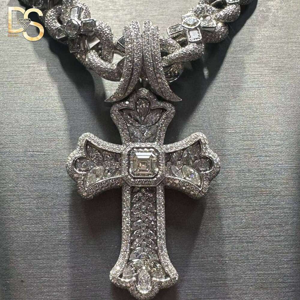 Personality Iced Out Moissanite GRA Certified Sterling Sliver Cross Pendant