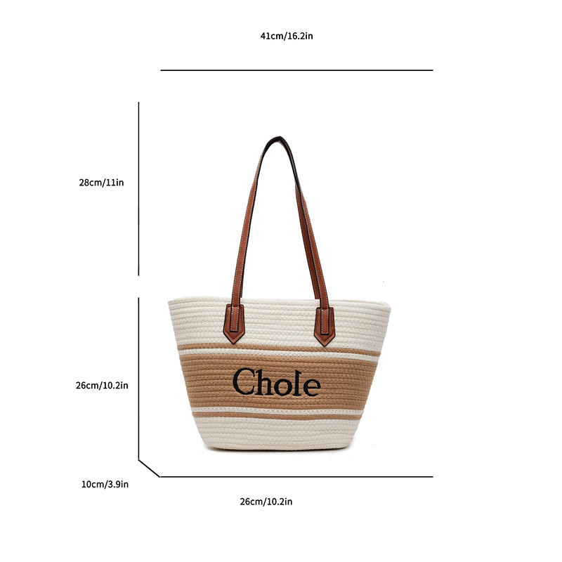 Designer bag Canvas bag Tote bag Shopping bag Single shoulder handbag Women's style Woody printed linen canvas with calf leather - Beige/Brown