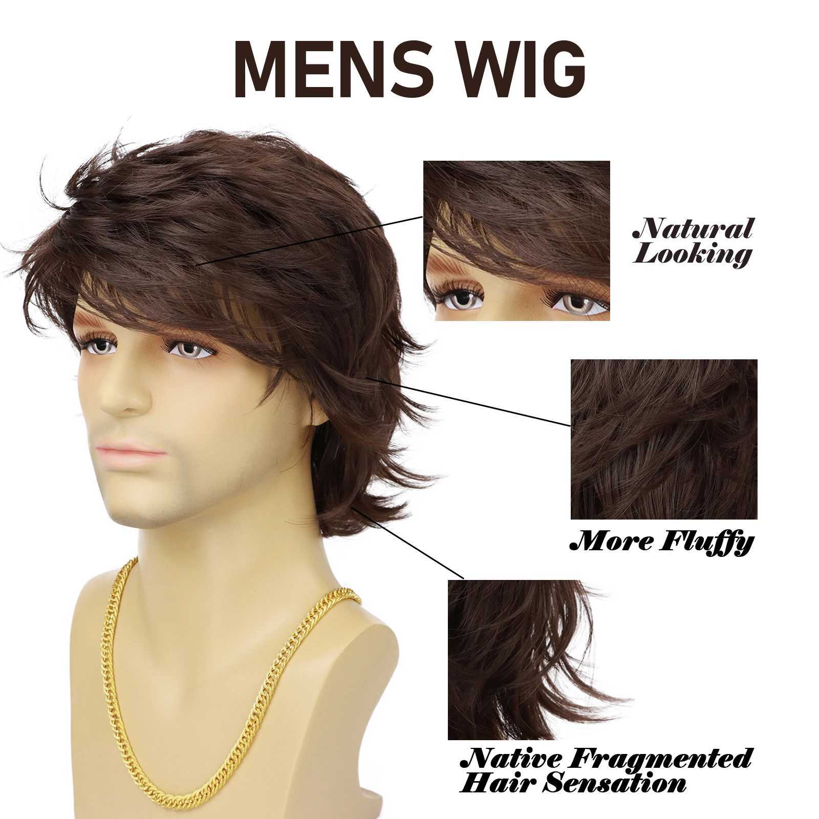Synthetic Mens Wig Short Black Layered Heat Resistant Wigs for Male Daily Party Cosplay Costume Halloween Use G250722