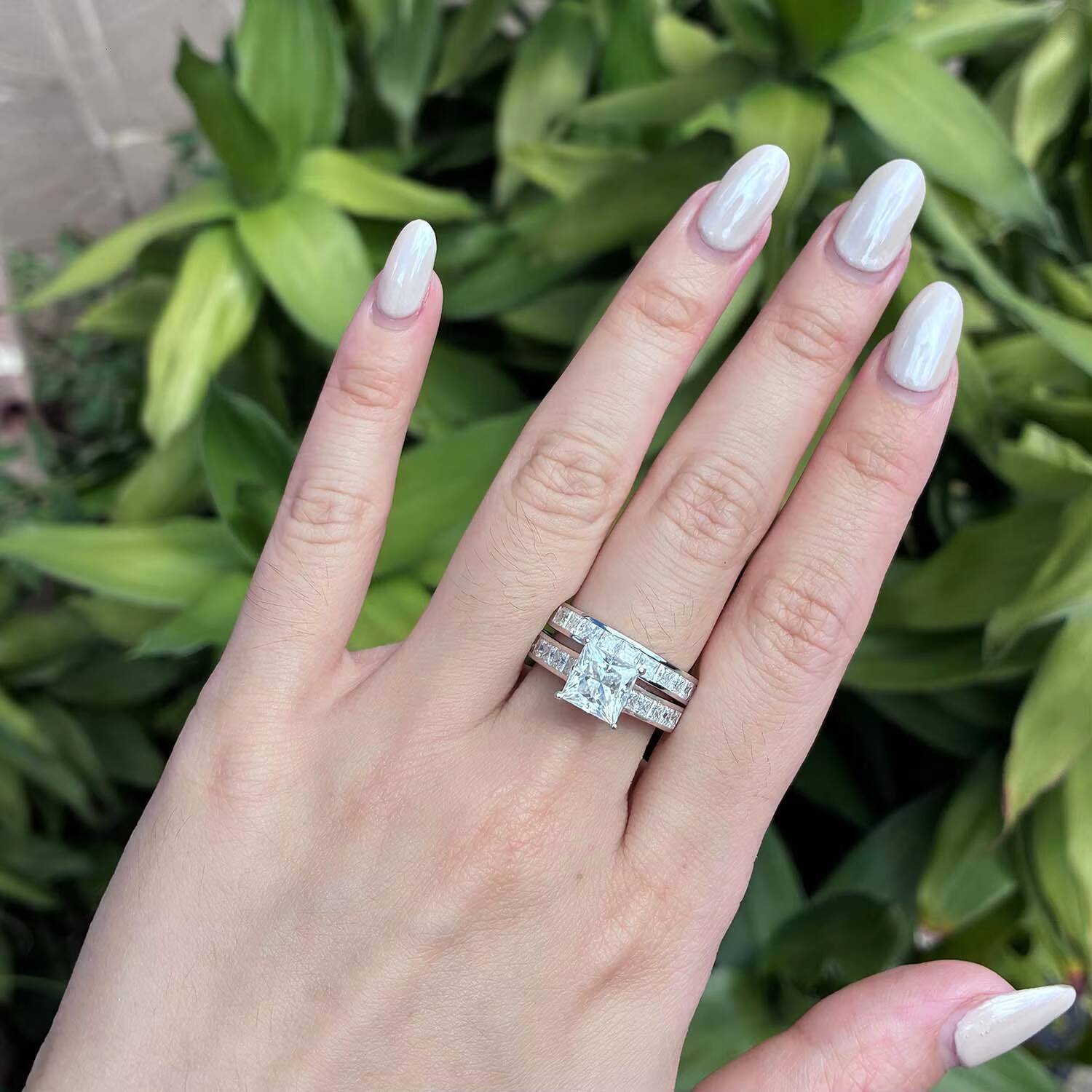 Luxury Wide Band Princess Cut 925 Sterling Silver Eternity Moissanite Stacking Ring Set for Woman Men