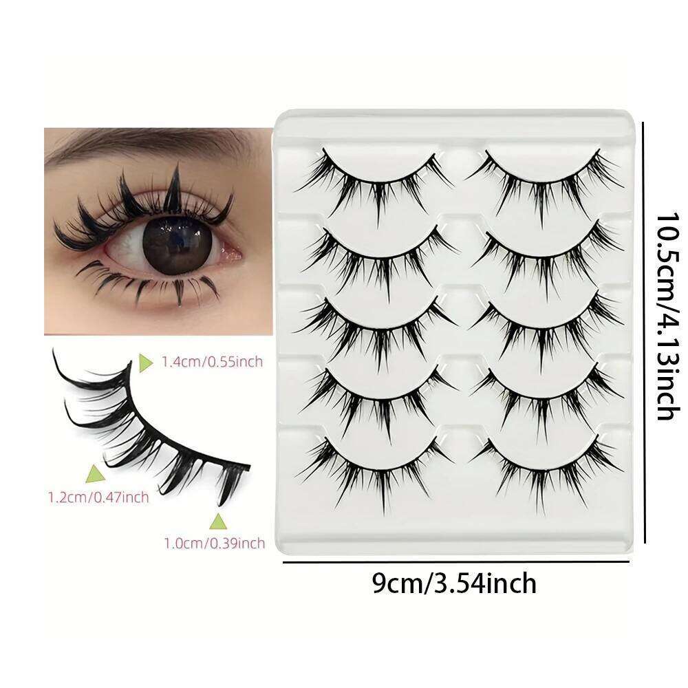 Anime-Inspired False Eyelashes, 5 Pairs Cartoon Eye Faux Lashes, Dramatic Look Demon Style, Volumizing & Lengthening X250723
