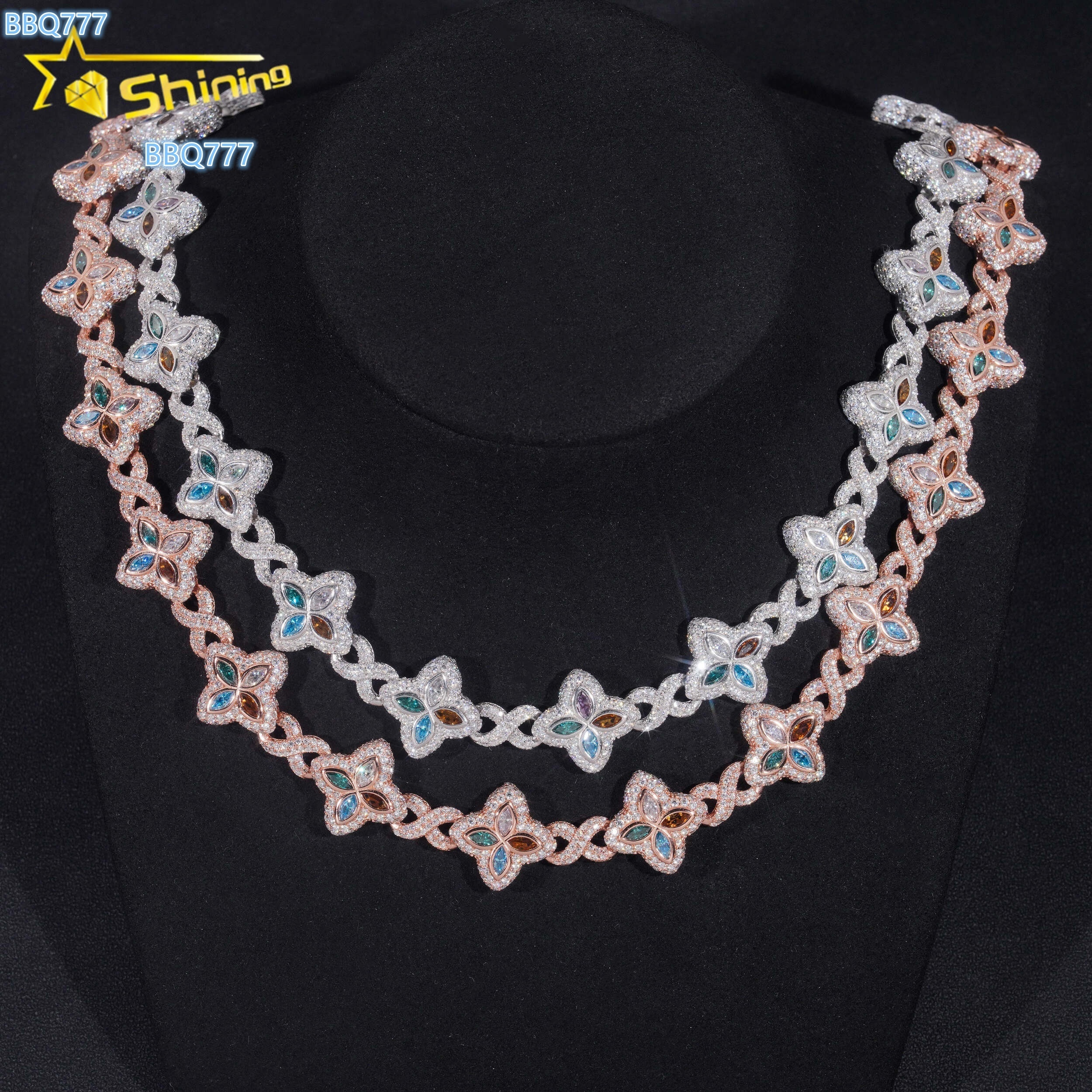 Top Quality New Arrival 15MM 925 Sterling Silver Hip Hop Jewelry Iced Out Chain Cuban Link Chain Colored Moissanite Necklace