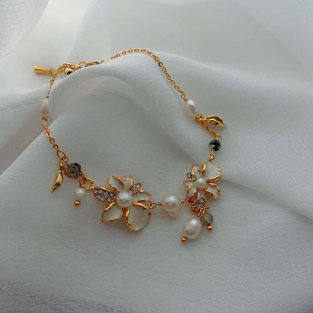 Oil Painting Natural Freshwater Fine Bracelet for Women, Vintage New Chinese Style Light Niche Pearl Pendant Chain