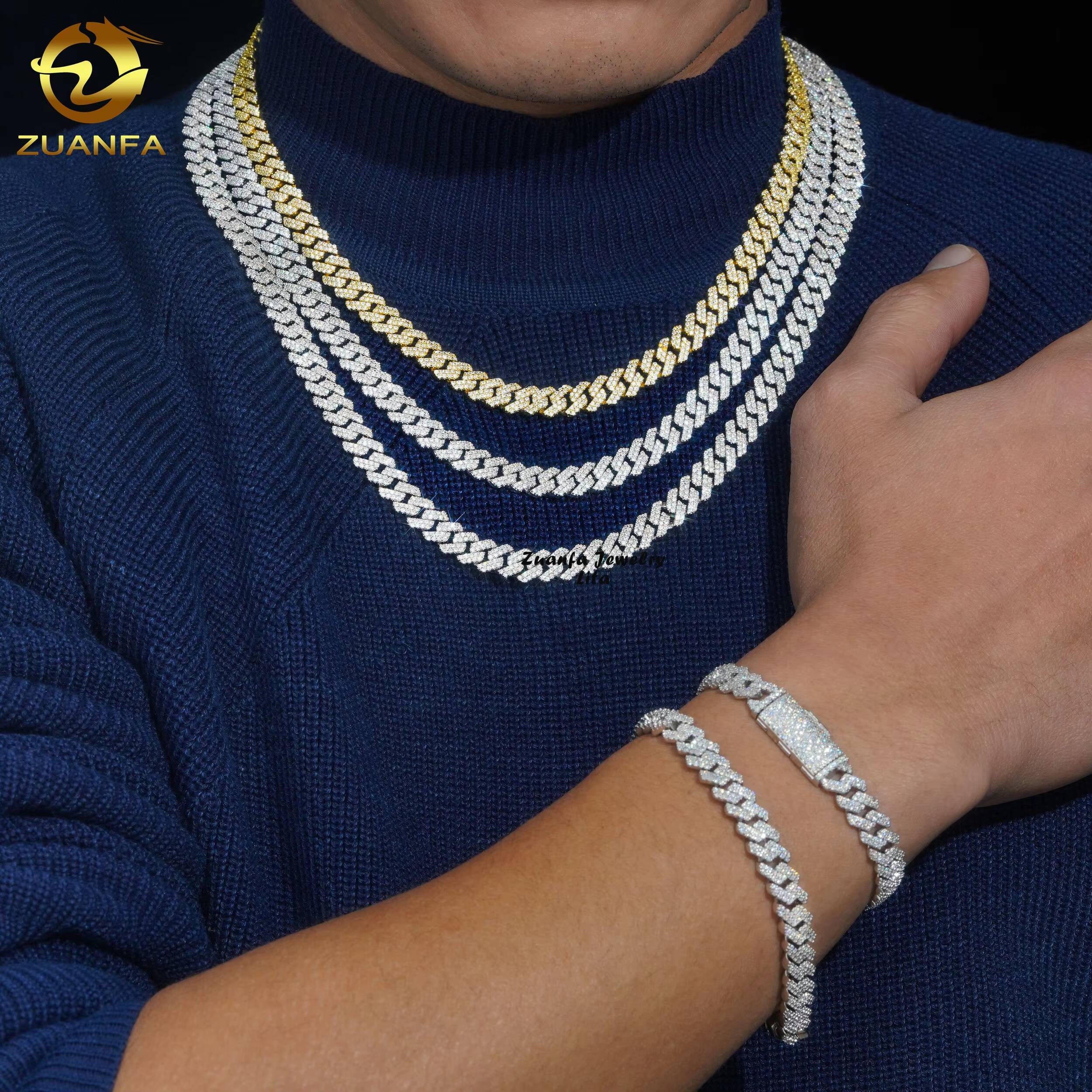 Hot Sale Hip Hop Jewelry 8MM Thin Necklace Bracelet 925 Sterling Silver Moissanite Iced Out Cuban Link Chain