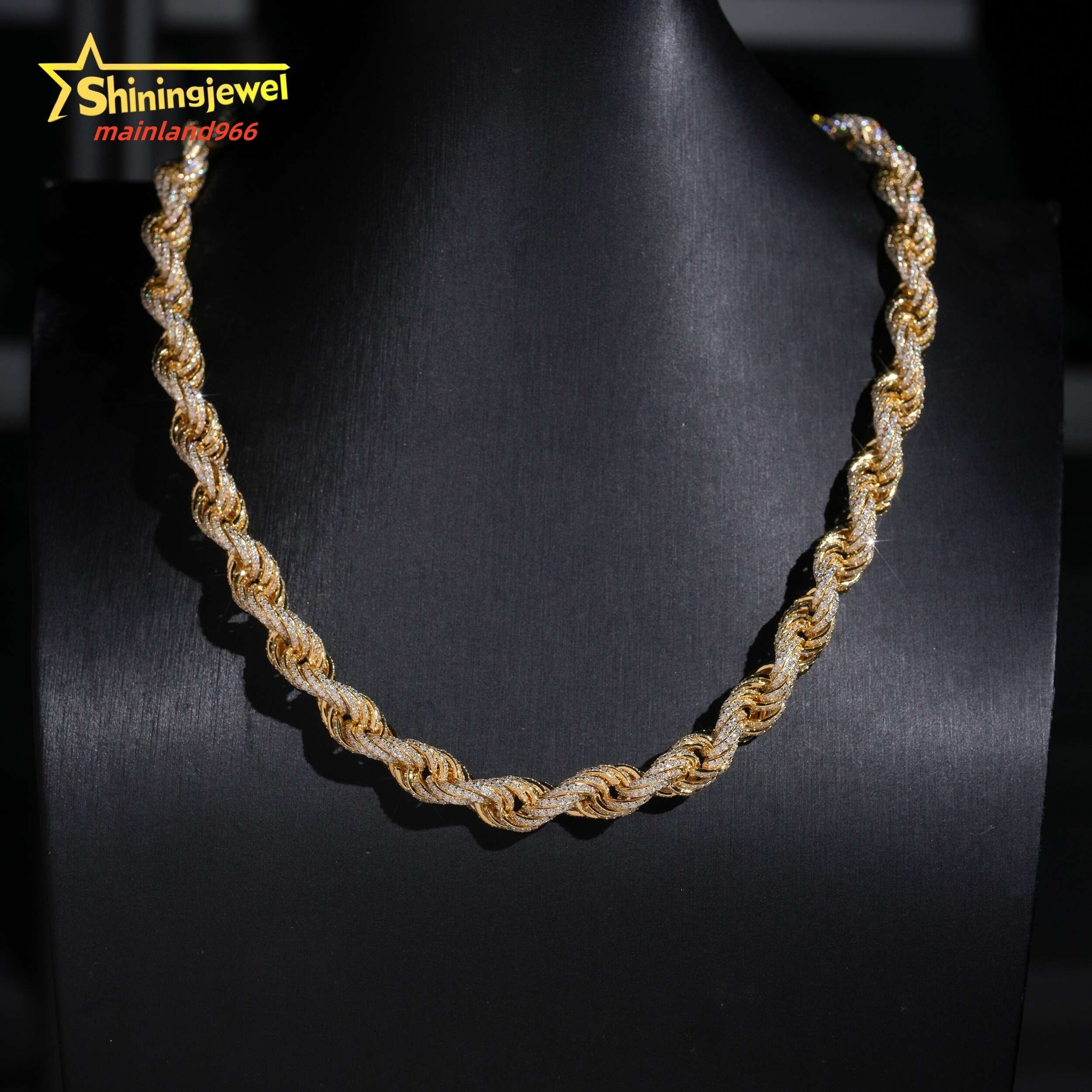 Pass Diamond Tester Hip Hop 10mm 925 Silver Gold Plated Fully Iced Out VVS Moissanite Rope Chain