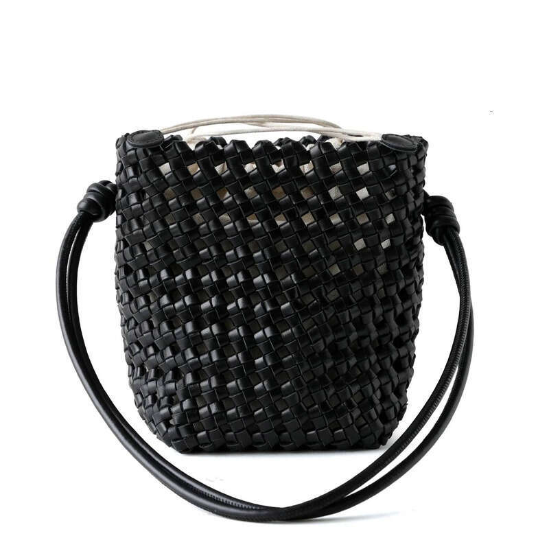 2025 New Niche Vintage French Genuine Leather Woven Cowhide Hollow Mini Women Handbag Shoulder Crossbody Bucket Bag