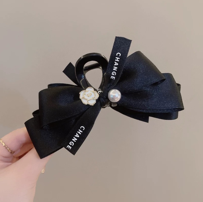 High-end black bubble bow hair clip grabber large plate braid shark clip hair accessory
