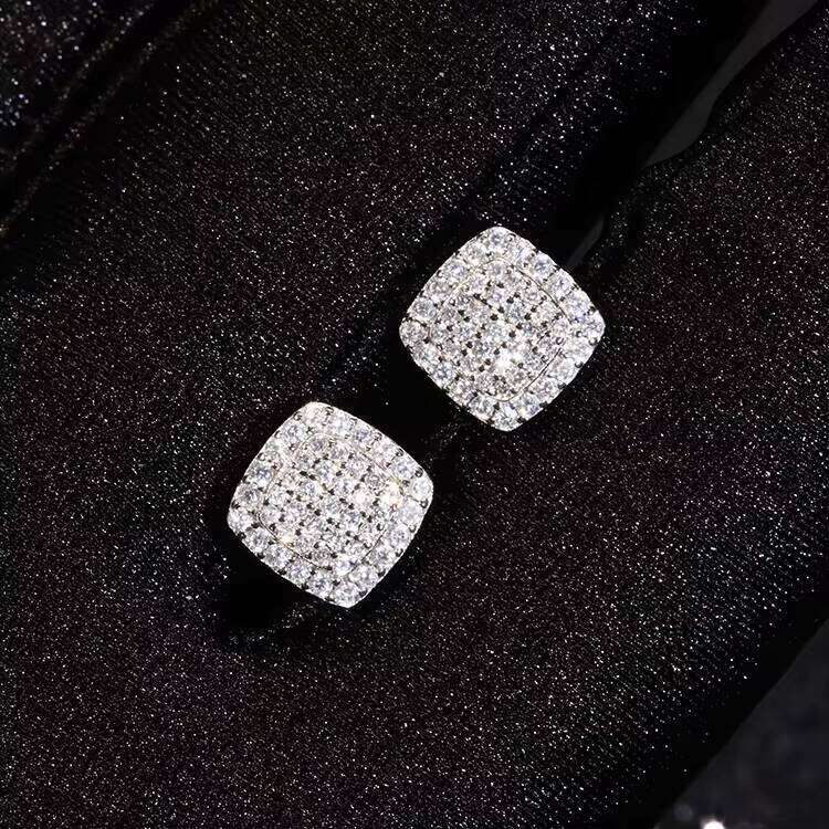XG Fashion Gold Plated Square Shape Sier With VVS Moissanite Dia Charm for Woman/men Earrings Fine Jewelry - view 7