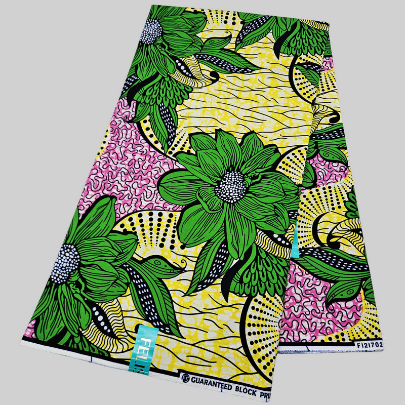 Exquisite Dutch Wax Prints Fabric - 6 Yards Long Floral Motif - Super Holland Wax Material - Cloth Ideal for Sewing Projects