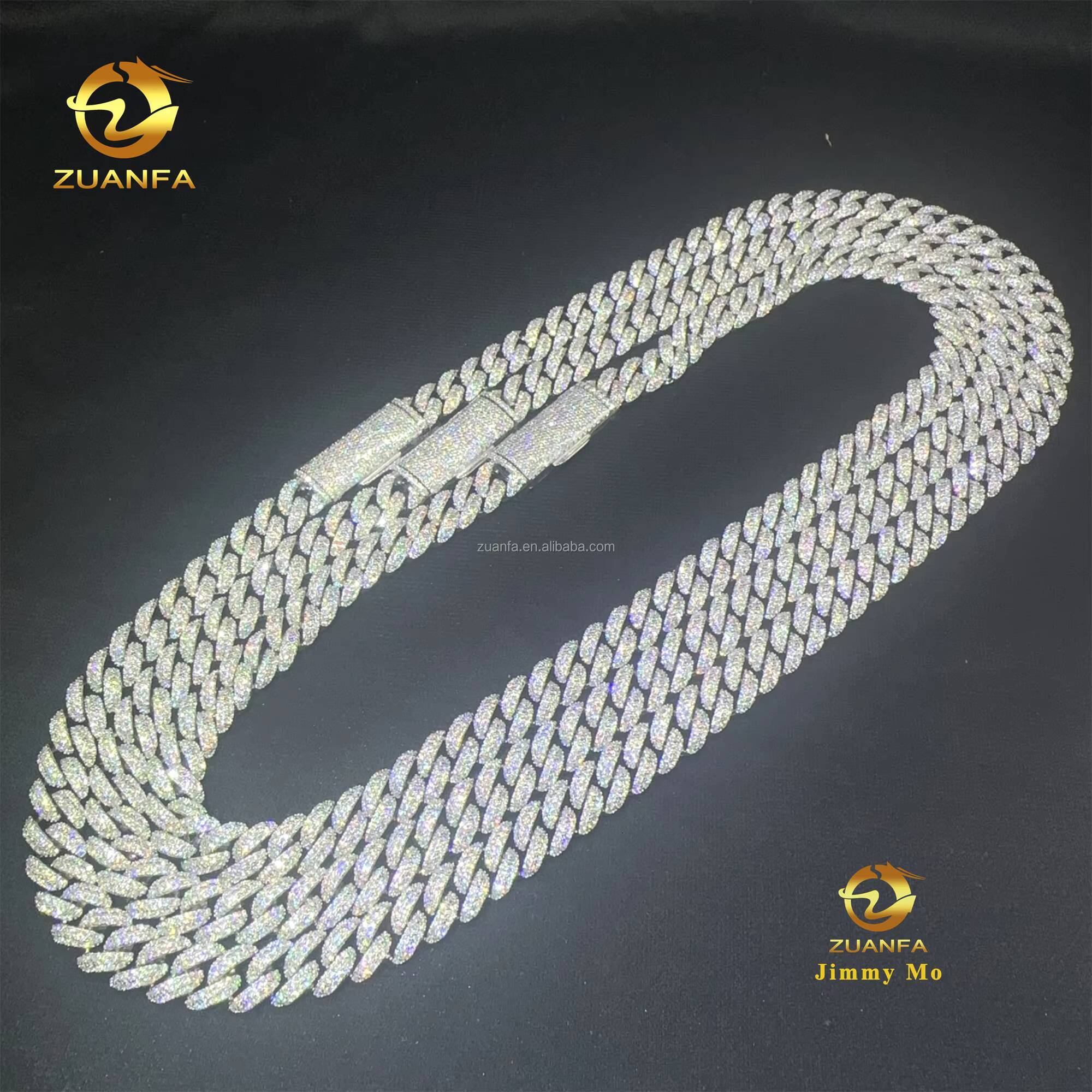 Best Selling Pass Diamond Tester 10mm Two Rows 925 Sterling Silver Iced Out Hip Hop FL Moissanite Diamond Cuban Link Chain Men