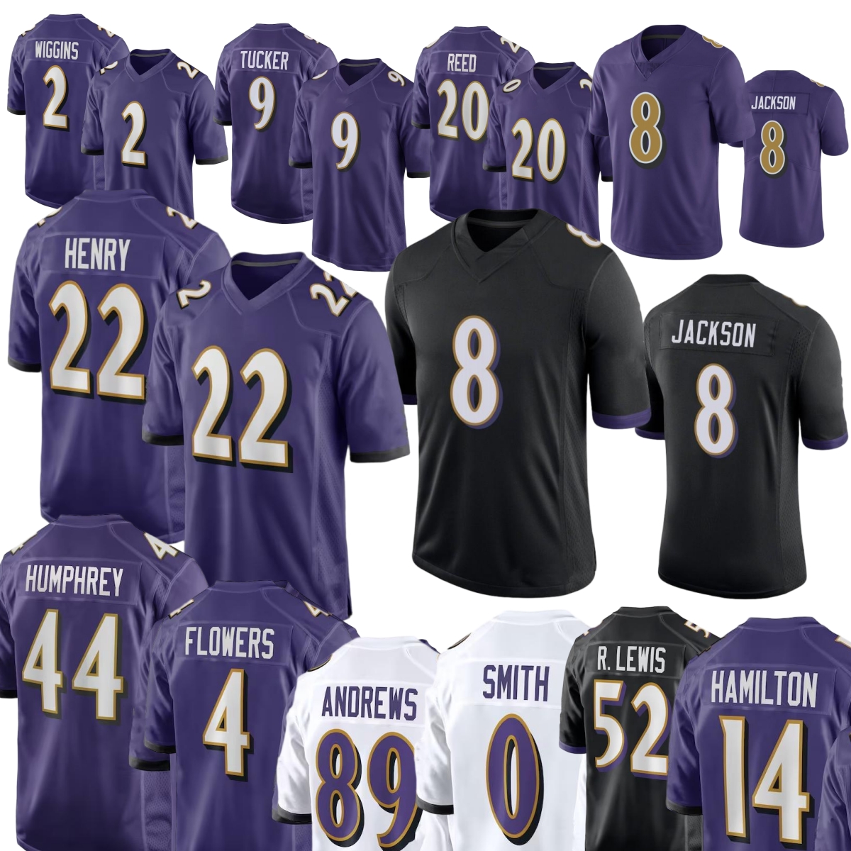 8 Lamar Jackson 4 Zay Flowers Derrick Henry Football Jersey Justin Tucker Marlon Humphrey Mark Andrews Kyle Hamilton Roquan Smith Nate Wiggins Lewis Devontez Walker
