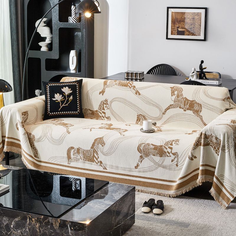 Designer Blanket Horse Print Classic Camellia Luxury Orange Sofa Blanket Office Rest Blanket Sofa Decoration Blanket Couch cushion