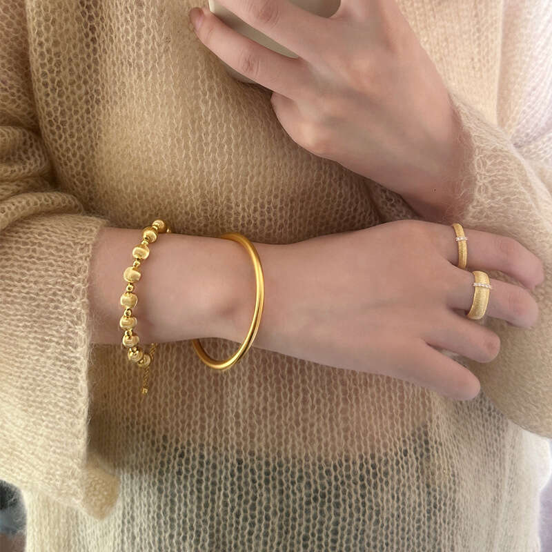 Real Gold Plated Cat Eye Brushed Round Ball for Women, Non-Fading, High-End Feel, Niche New Chinese Style Bracelet Jewelry