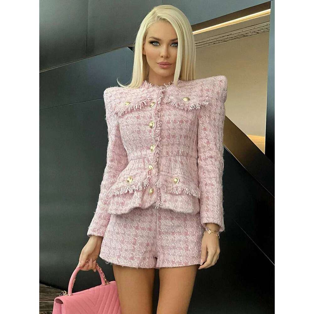 Elegant White Tweed Women Set Single-Breasted Slim Tassels Jacket & High Waist Shorts Suit Celebrity Party Sets 2025 Fall New