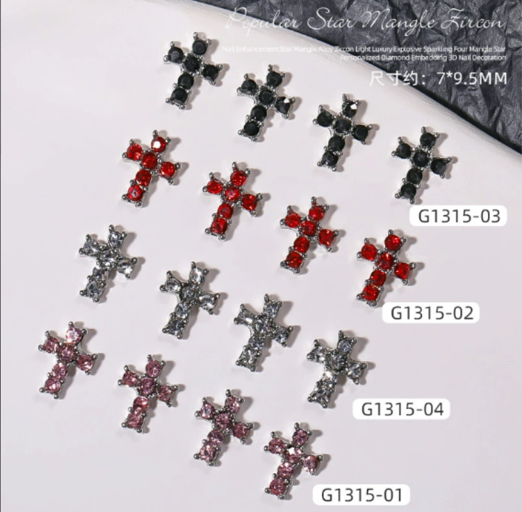 Wholesale of light luxury and retro accessories with trendy nail art, punk style, shiny and studded cross, hot girl alloy jewelry