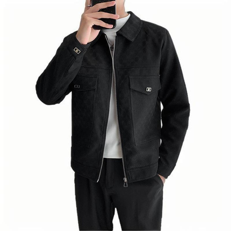 Free shipping Flip collar short item Jacquard casual jacket Male Korean version of niche high-end jacket, cool and stylish top new