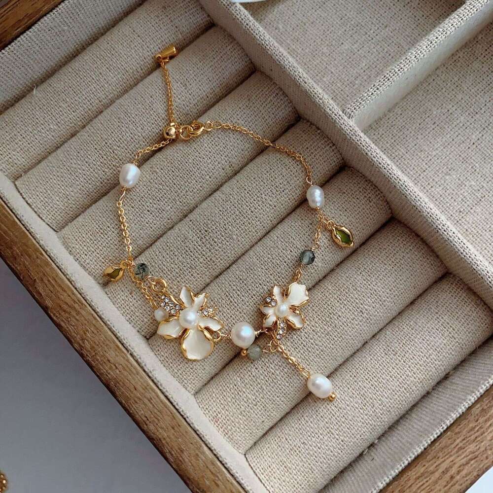 Oil Painting Natural Freshwater Fine Bracelet for Women, Vintage New Chinese Style Light Niche Pearl Pendant Chain