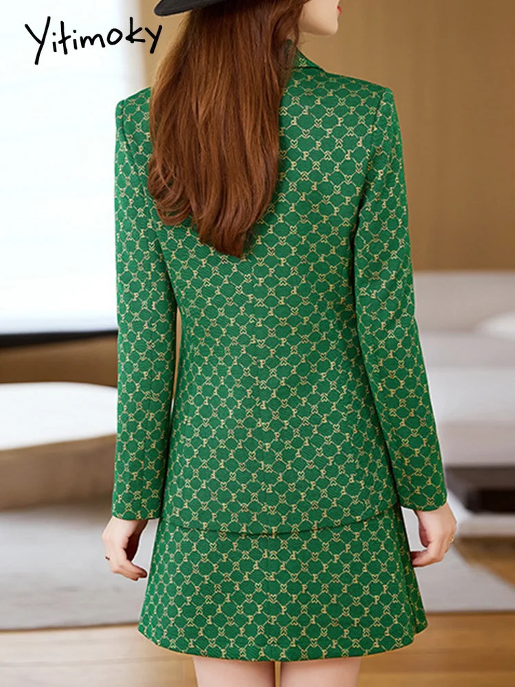 Khaki Elegant Temperament Long Sleeved Professional Jacket Skirt Two Piece Set Color Plaid Slim Fit Business Casual Suit 250723
