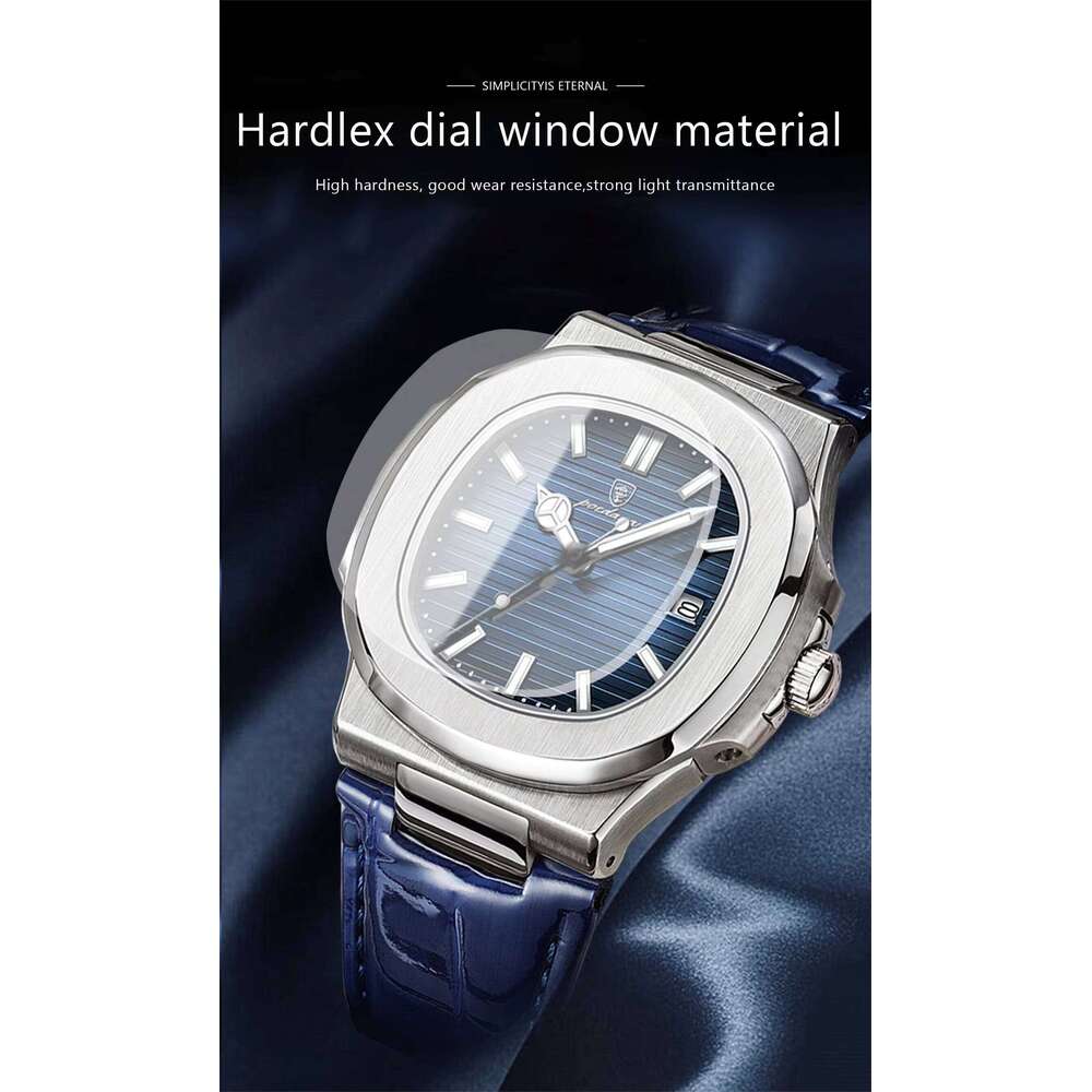 DHwatches POEDAGAR 613 Hot Sale Leather Strap Calendar Square Dial Classic Quartz Watch Top Brand Waterproof Casual Men's Watches