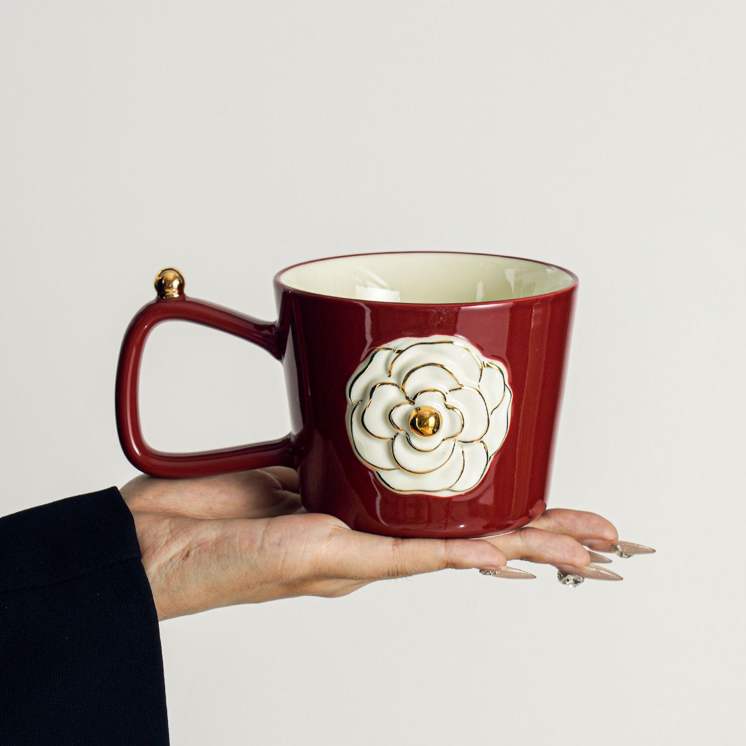 Designer Coffee Cups Luxury Camellia Bone China Mugs Elegant Coffee Cups Ceramic Tea Cups Tea Coffee Mugs With Gift Box Birthday Gifts For Women Mothe