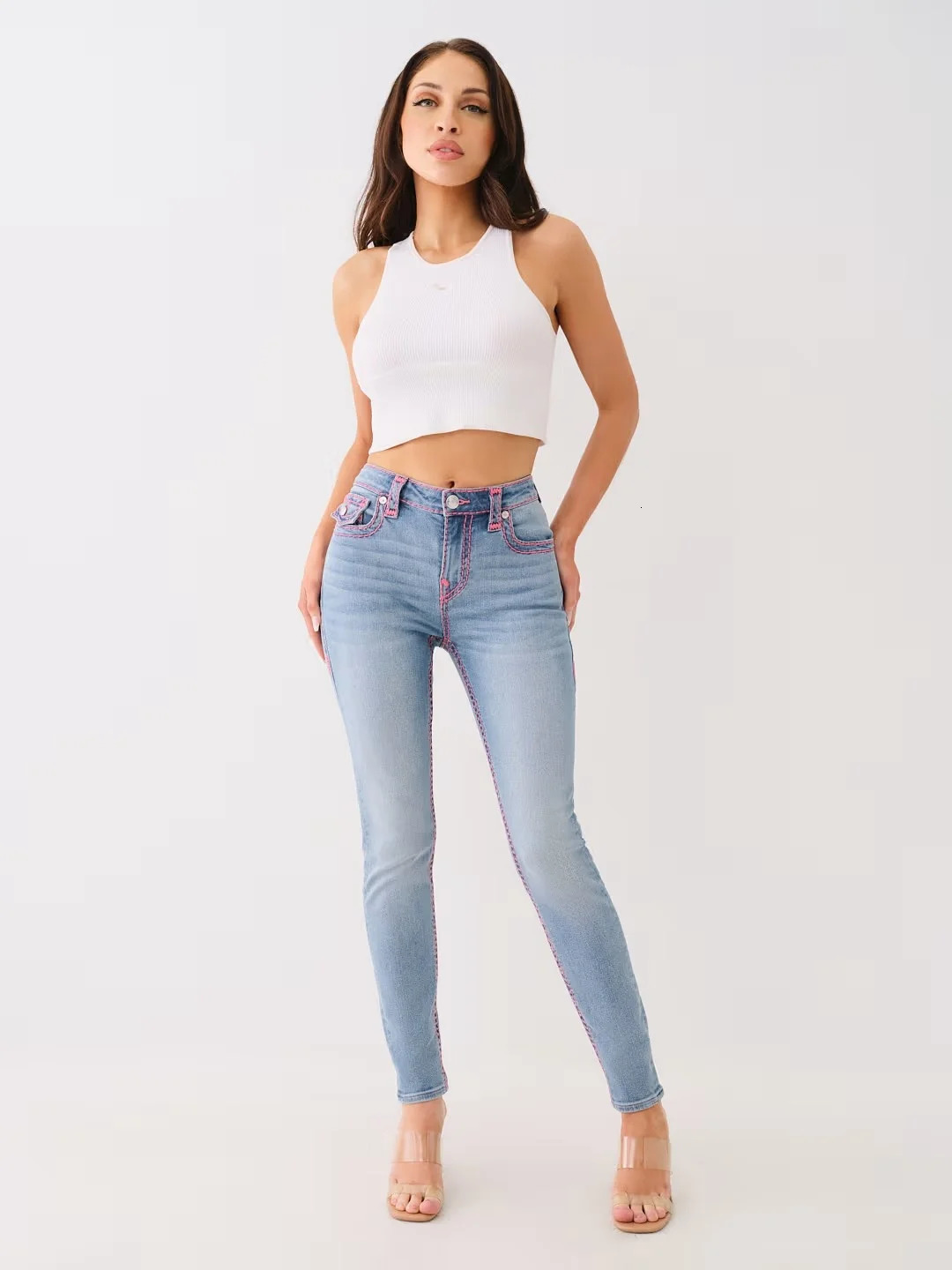 Jennie Mid Rise Super T Skinny Jean Embroidery Women Jeans High Street Sexy Waisted Woman Casual Tight Washed Pants Z260313