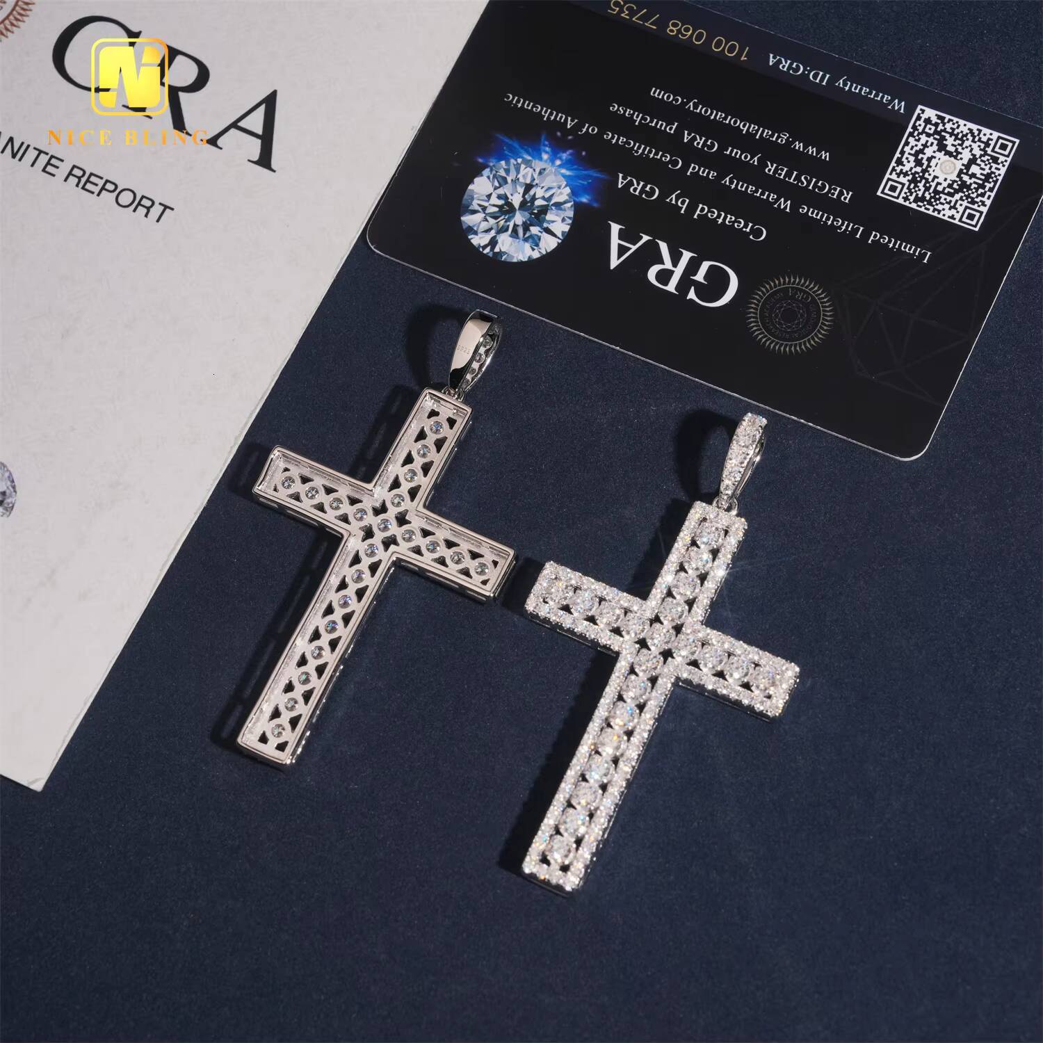 Pass Diamond Tester Silver Plated Iced Out Diamond Custom Charm Pendants 925 Silver VVS Moissanite Hip Hop Jewelry Cross Pendant